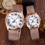 Rose Gold Cartier Drive De Quartz Watches with Moonphase Face